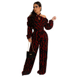 Women Printed Long Sleeve Halter Neck Jumpsuit