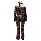 Women Printed Long Sleeve Halter Neck Jumpsuit