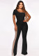 Summer Women's Mesh Patchwork Beaded Short Sleeve Jumpsuit