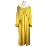 Women's Fashion Spring Autumn Chic Off Shoulder Sexy Dress Solid Color Color Bat Sleeves Maxi Dress
