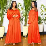 Women's Fashion Spring Autumn Chic Off Shoulder Sexy Dress Solid Color Color Bat Sleeves Maxi Dress