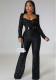 Spring Strapless Long Fit Long Sleeve Sequined Jumpsuit without Belt