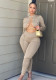 Women'S Solid Color Round Neck Chain Crossover Cutout Tight Fitting Jumpsuit