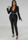Women Sexy Deep V Neck velvet Sequin Long Sleeve Jumpsuit