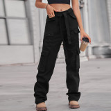 Women Casual Wash Denim Multi Pocket Cargo Pants