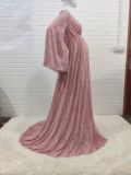 Women Sexy Deep V Neck Bell Bottom Sleeves Lace See-Through Slit Dress
