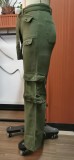 Women Casual Wash Denim Multi Pocket Cargo Pants