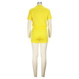 Spring Summer Fashion Sports Two-piece Women's Short Sleeve Zipper Top Shorts Set