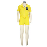 Spring Summer Fashion Sports Two-piece Women's Short Sleeve Zipper Top Shorts Set