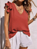 Spring Summer Ladies Casual V Neck Ruffle Tank Top Top Summer Sleeveless Shirt