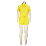 Spring Summer Fashion Sports Two-piece Women's Short Sleeve Zipper Top Shorts Set