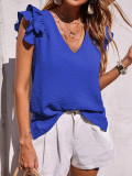 Spring Summer Ladies Casual V Neck Ruffle Tank Top Top Summer Sleeveless Shirt