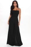 Summer Solid Color Chiffon Straps Slim Waist Wide Leg Women'S Jumpsuit