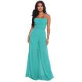 Summer Solid Color Chiffon Straps Slim Waist Wide Leg Women'S Jumpsuit