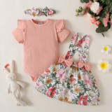 Toddler Girls Spring Summer Bodysuit Straps Floral Skirt Two Piece Set