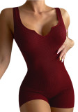 Spring Summer Women'S Solid Color Casual Knitting Rib V-Neck Sleeveless Slim Jumpsuit