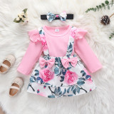 Toddler Girls Spring Summer Bodysuit Straps Floral Skirt Two Piece Set