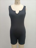 Spring Summer Women'S Solid Color Casual Knitting Rib V-Neck Sleeveless Slim Jumpsuit