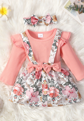 Toddler Girls Spring Summer Bodysuit Straps Floral Skirt Two Piece Set
