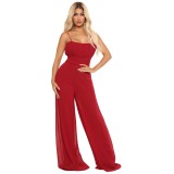Summer Solid Color Chiffon Straps Slim Waist Wide Leg Women'S Jumpsuit