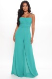 Summer Solid Color Chiffon Straps Slim Waist Wide Leg Women'S Jumpsuit