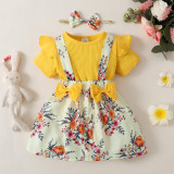 Toddler Girls Spring Summer Bodysuit Straps Floral Skirt Two Piece Set