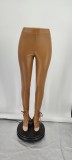 Women Fall Stretch Lace-Up Bell Bottom Side Slit Pu Leather Pants