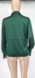 Women Satin Long Sleeve Deep V-Neck Shirt