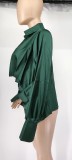 Women Satin Long Sleeve Deep V-Neck Shirt