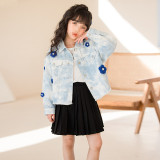 Girl Trendy floral coat and pleated skirt two-piece set