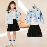 Girl Trendy floral coat and pleated skirt two-piece set