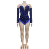 Women's Fashion Solid Color Sequin Long Sleeve Jumpsuit