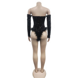 Women's Fashion Solid Color Sequin Long Sleeve Jumpsuit