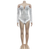 Women's Fashion Solid Color Sequin Long Sleeve Jumpsuit