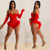 Women's Fashion Solid Color Sequin Long Sleeve Jumpsuit