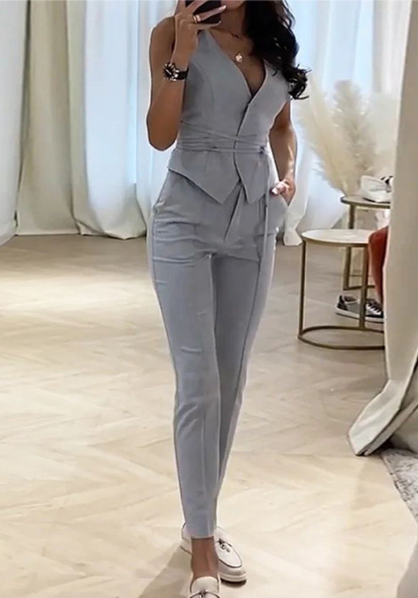 Summer Chic Slim Waist Sexy Vest Tight Pants Two-Piece Set For Women