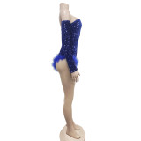 Women's Fashion Solid Color Sequin Long Sleeve Jumpsuit