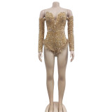 Women's Fashion Solid Color Sequin Long Sleeve Jumpsuit
