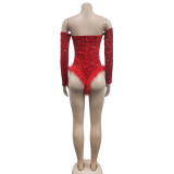 Women's Fashion Solid Color Sequin Long Sleeve Jumpsuit