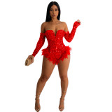 Women's Fashion Solid Color Sequin Long Sleeve Jumpsuit