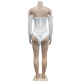 Women's Fashion Solid Color Sequin Long Sleeve Jumpsuit