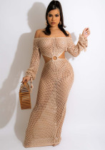 Women'S Dress Fashion Sunscreen Cover Up Beach Long Dress Knitting Dress