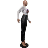 Fashionable High Waist Micro Elastic Leather Pants Tight Pants