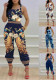 Summer Fashion Printed Straps Backless Jumpsuit