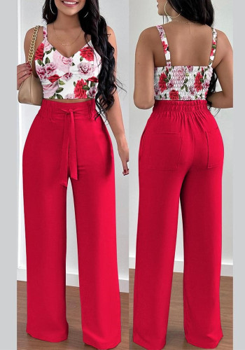 Women Spring Summer Fashion Print Top and Pant Two-Piece Set