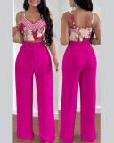 Women Spring Summer Fashion Print Top and Pant Two-Piece Set