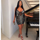 Sexy Beaded Strap Dress Nightclub Wear