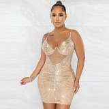 Sexy Beaded Strap Dress Nightclub Wear