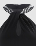 Fashion Halter Neck Beaded Chic Sleeveless Slit Sexy Party Dress