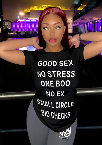 Letter Print  Short Sleeve Casual Sports Fashion Tops